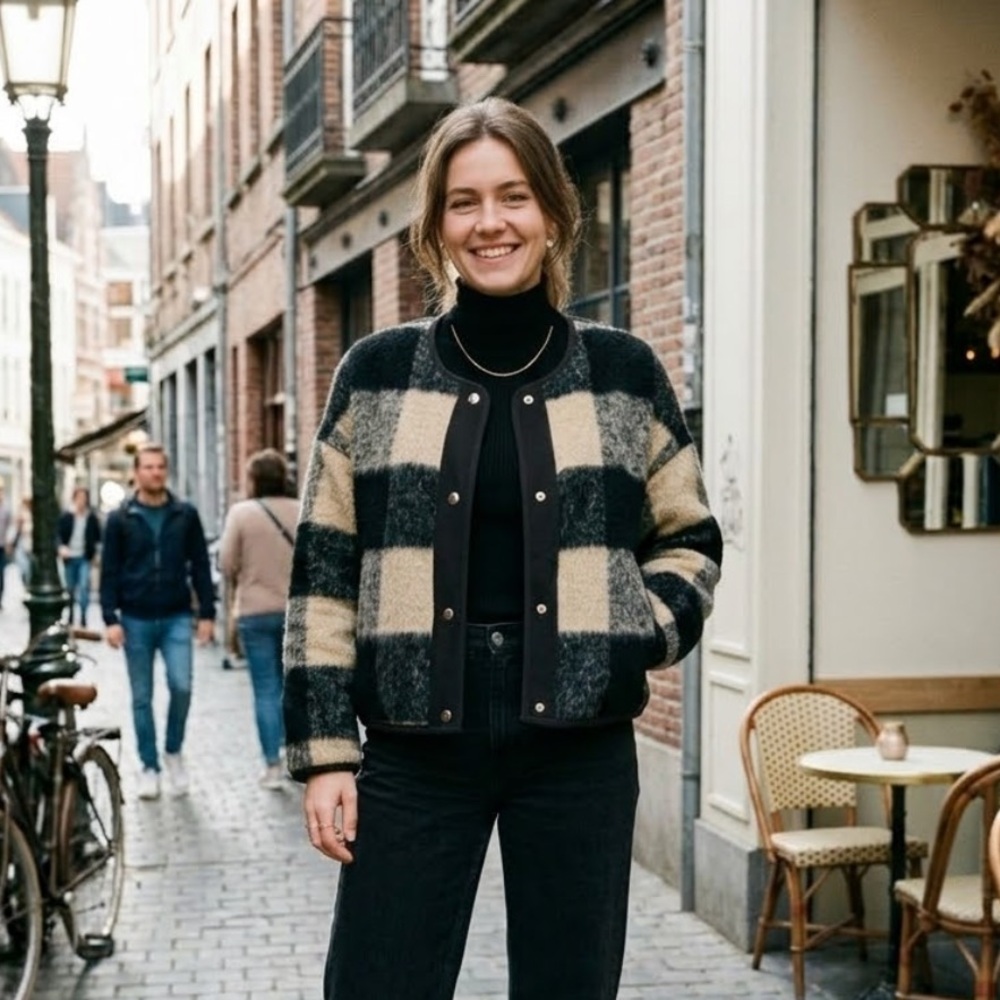 Plaid Jacket - Black and Cream